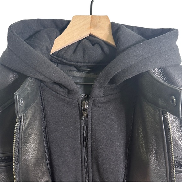 Wilsons Alan Black Leather Grunge Motorcycle Jacket With Removable Hood Size L - Picture 6 of 15